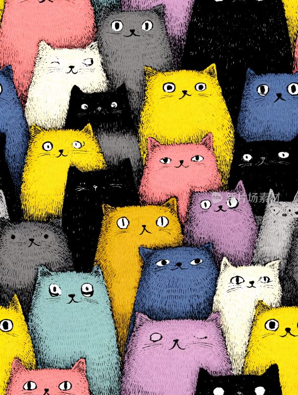 多彩猫咪插画