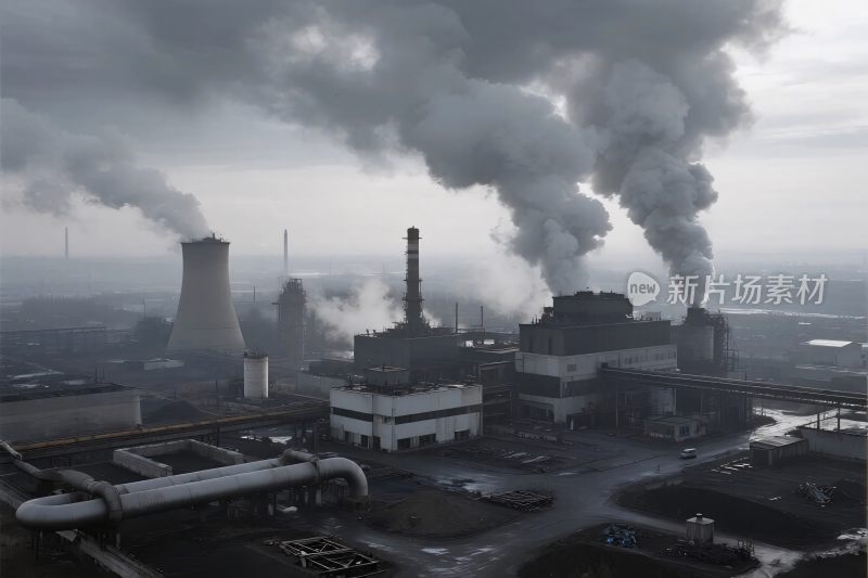 烟雾缭绕的工业工厂景象