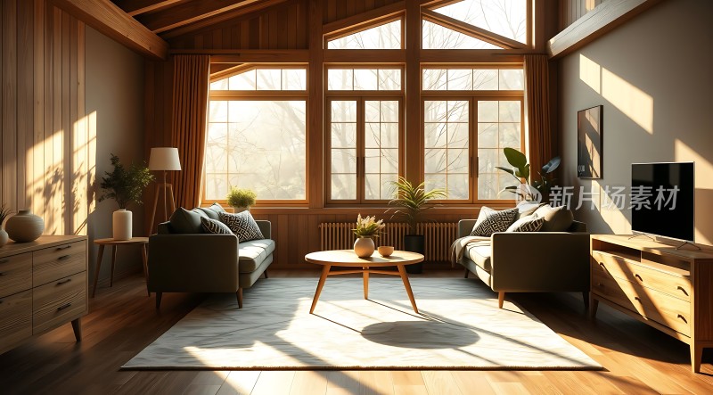 阳光洒满现代客厅绿植点缀温馨家居