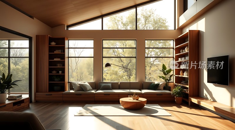 阳光洒满现代客厅简约舒适生活空间