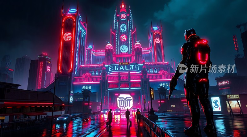 赛博朋克都市之夜霓虹灯下的未来世界