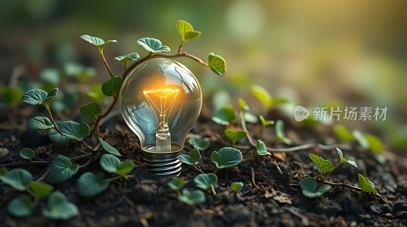 灯泡与植物共生的创意画面