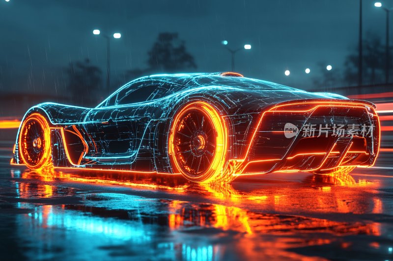 炫酷霓虹线条科幻跑车夜景