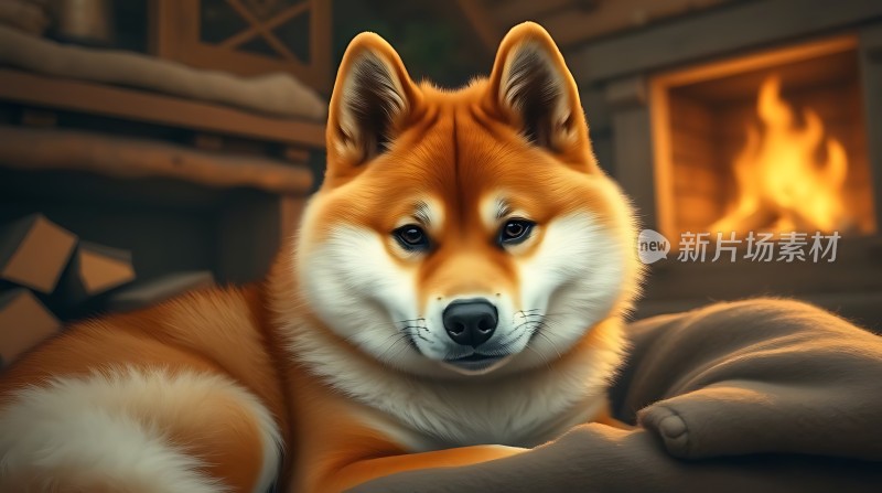 温馨壁炉旁的温暖毛发伙伴