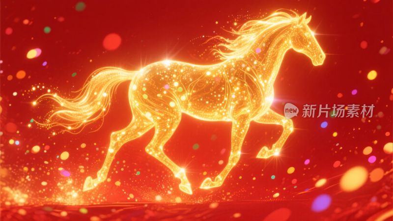 金色流光骏马奔跑插画