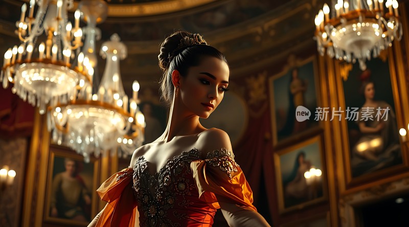 华丽舞会上的优雅红裙佳人