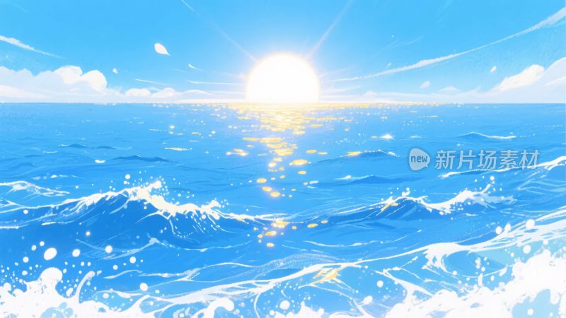 海上日出插画风景
