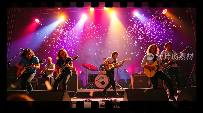 舞台灯光下的乐队表演