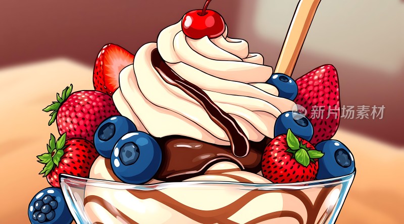 水果冰淇淋甜筒