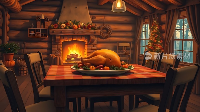 温馨壁炉旁的感恩节盛宴