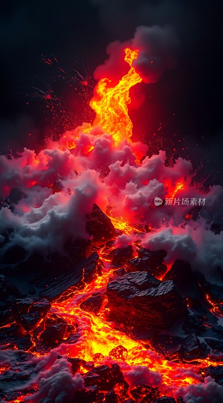熔岩喷发炽热与黑暗交织的自然奇观