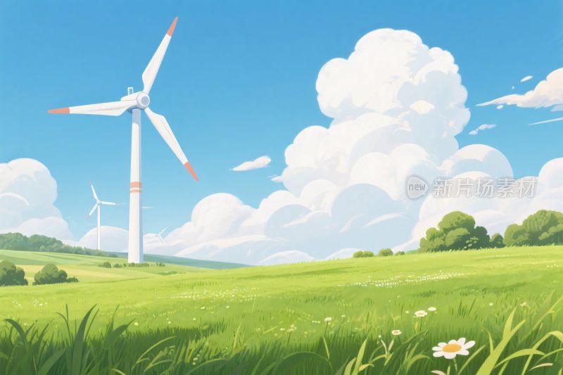 草地风车自然风景
