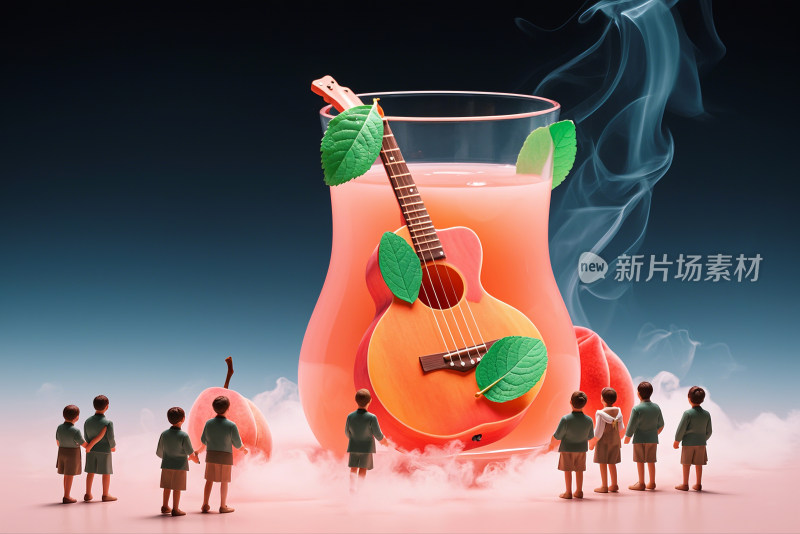 水蜜桃桃子微观摄影桃汁创意背景