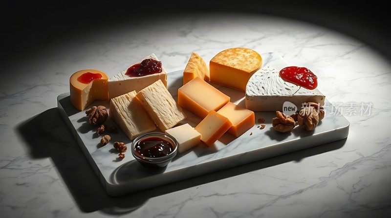 美味奶酪拼盘搭配坚果和果酱诱人可口