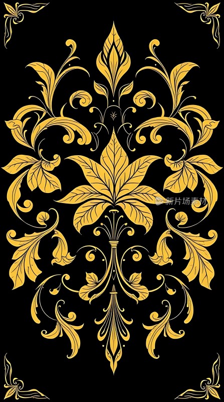 金叶黑底华丽图案