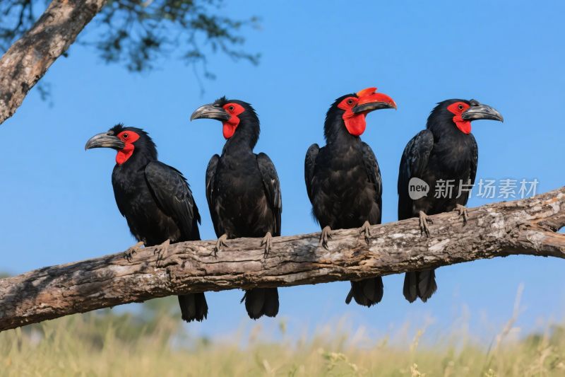 四只鸟类栖息树枝