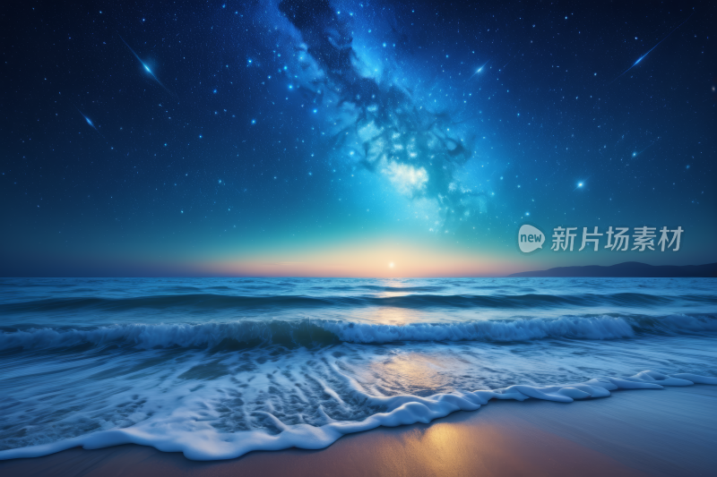 海洋上空的星空有海滩和波浪风景风光图片