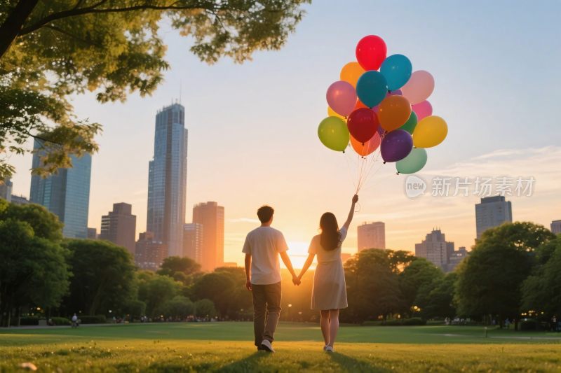 浪漫情侣草地放气球