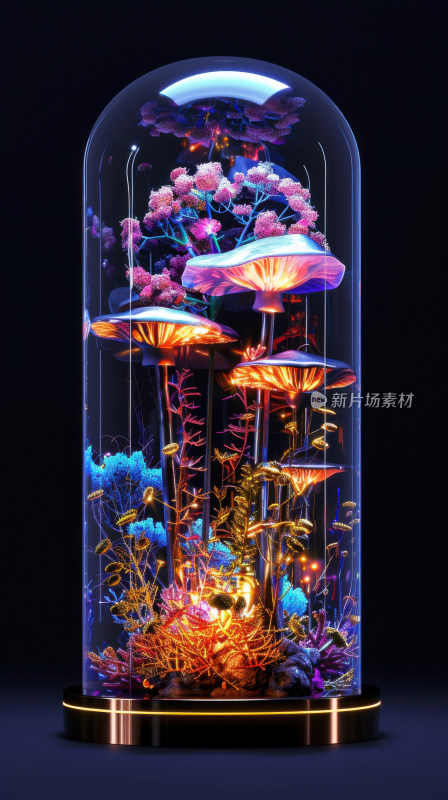 3D渲染科幻蘑菇背景