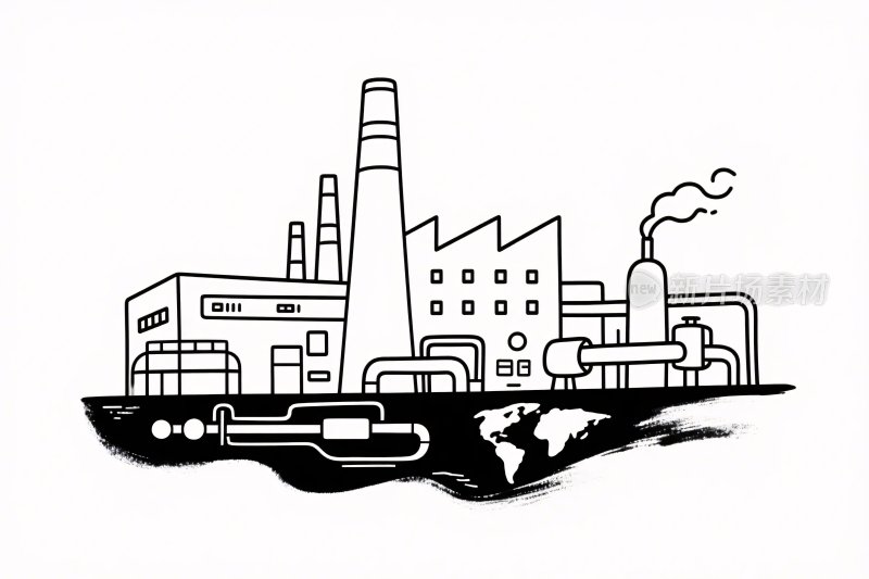 黑白手绘工厂插画