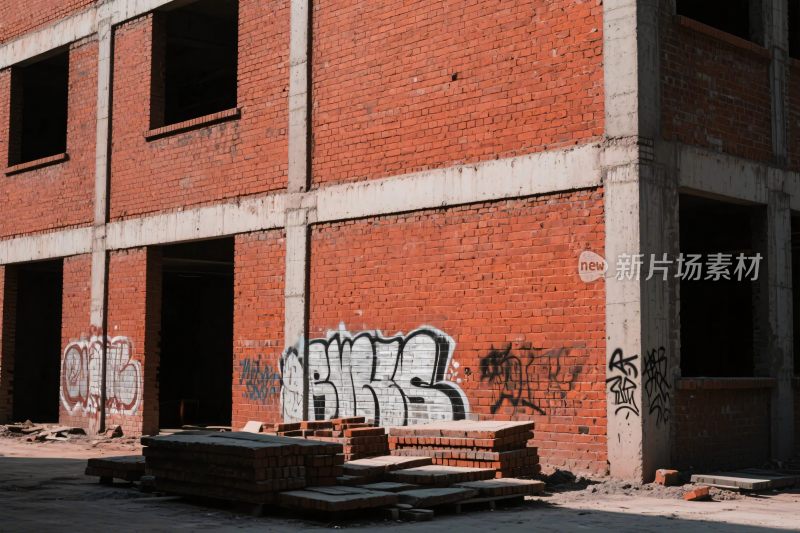 废弃红砖建筑与涂鸦