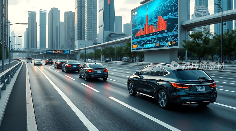 城市天际线下的繁忙交通