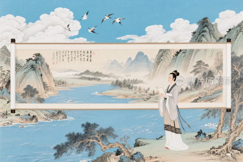 古风山水古典插画