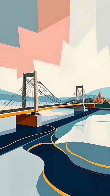 跨江大桥与现代建筑