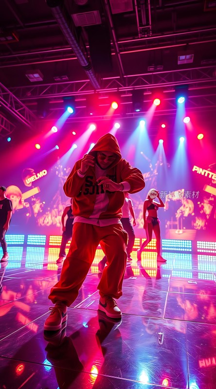 舞台灯光下的活力舞者