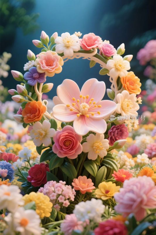 花卉花环多彩插画