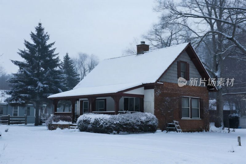 冬日雪景红砖屋