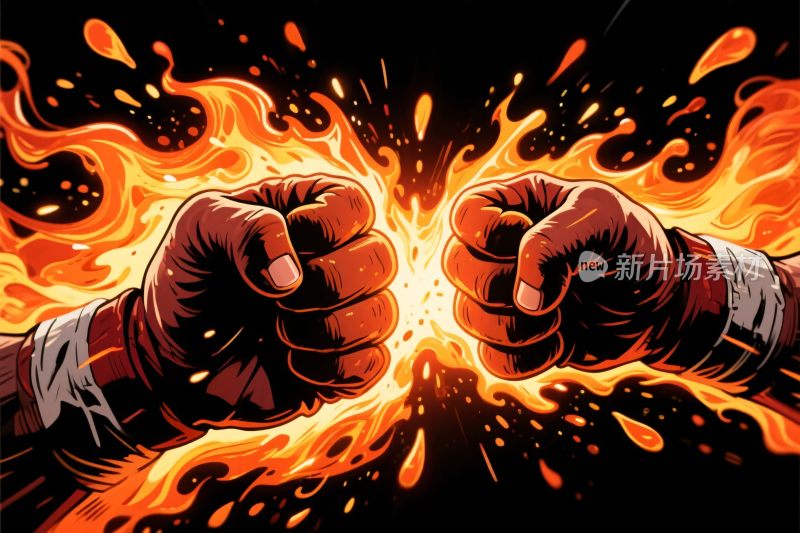 拳击火焰碰撞插画