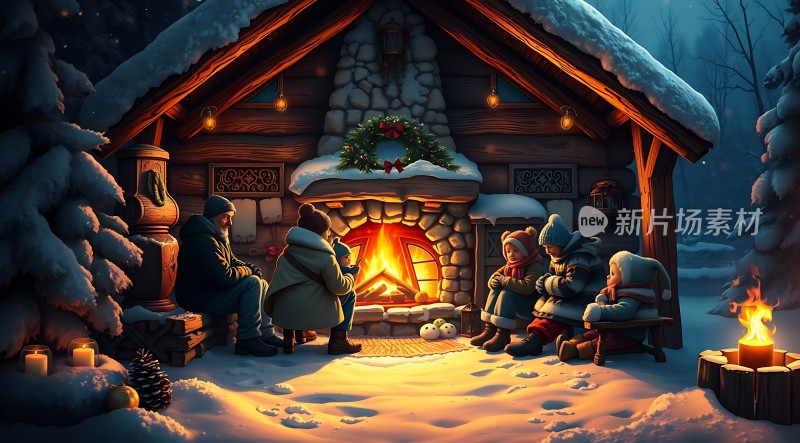 冬日暖炉旁温馨聚会
