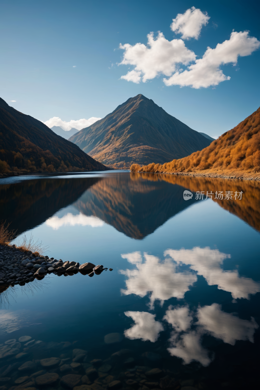 湖中倒映的山脉高清风景摄影图片