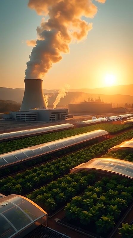 日出时分的工业与农业结合场景