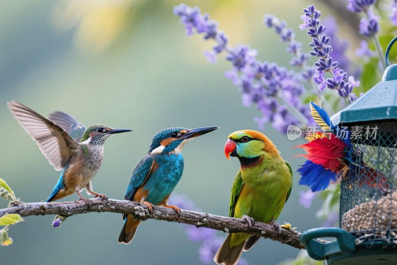 三鸟栖息树枝图