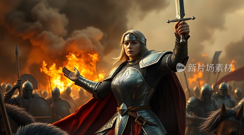 女战士挥剑战火中