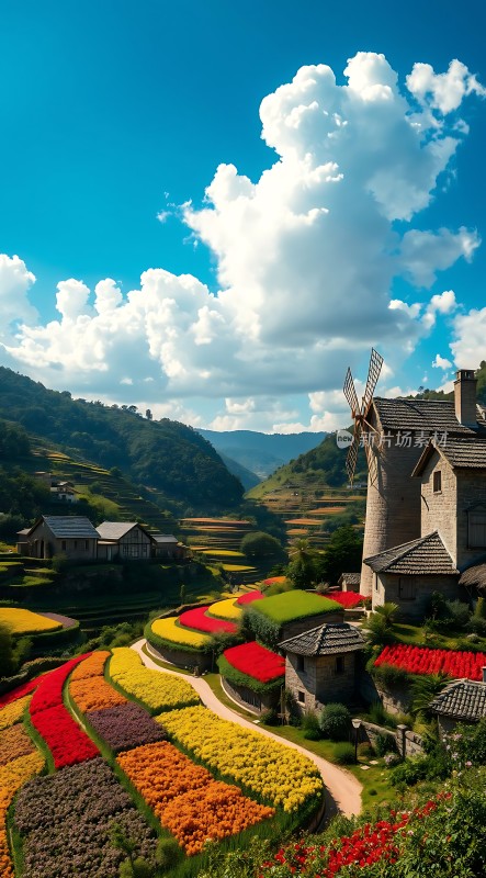 梯田花海风车村