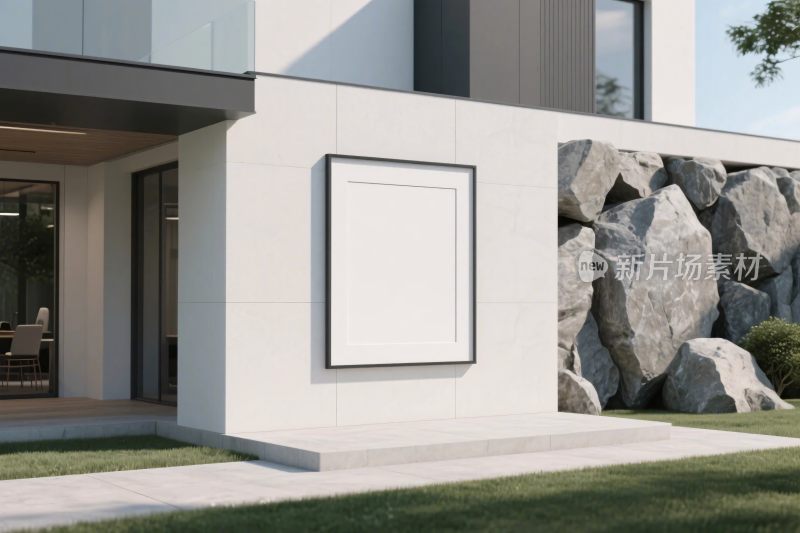 现代建筑空白画框场景