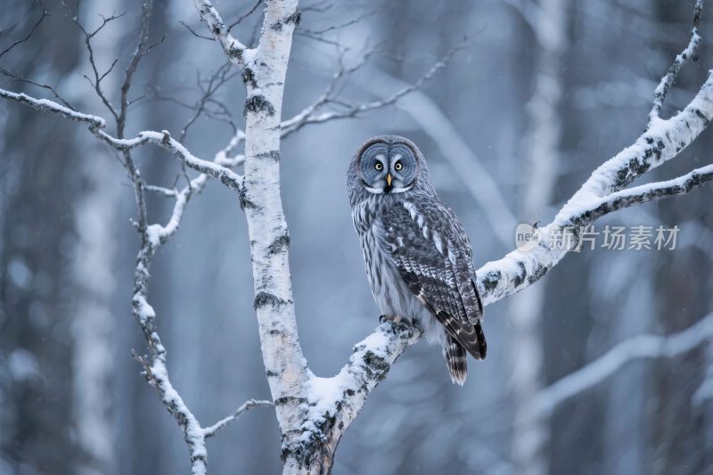 雪地猫头鹰栖息图