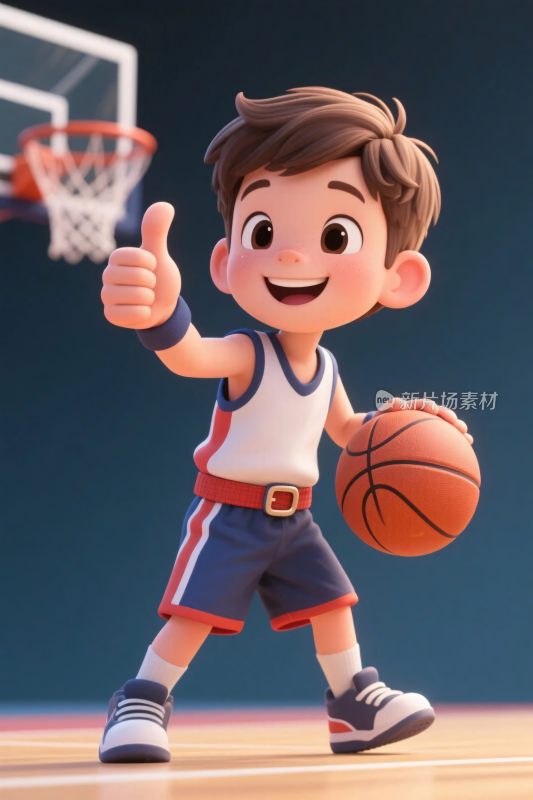 卡通篮球男孩点赞插画