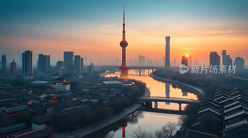 东方明珠与城市日出