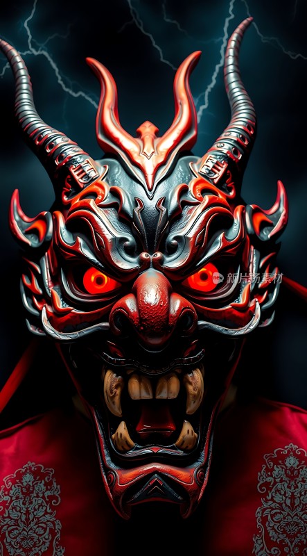红色恶魔面具背景为黑色闪电