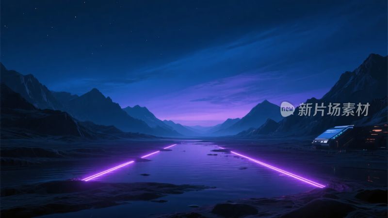 梦幻紫色夜景山间光影道路