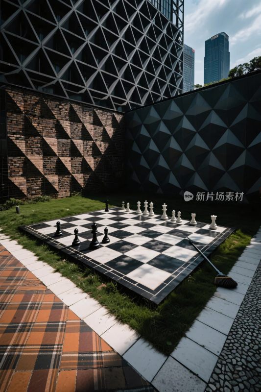 现代建筑间的棋盘场景