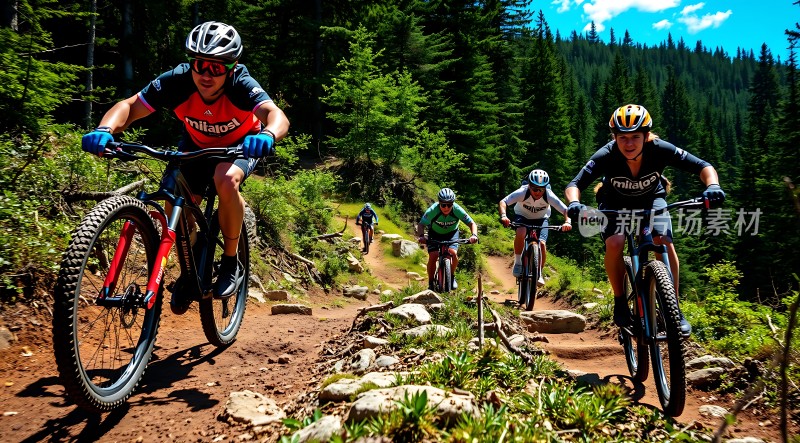 山地骑行者挑战崎岖小径