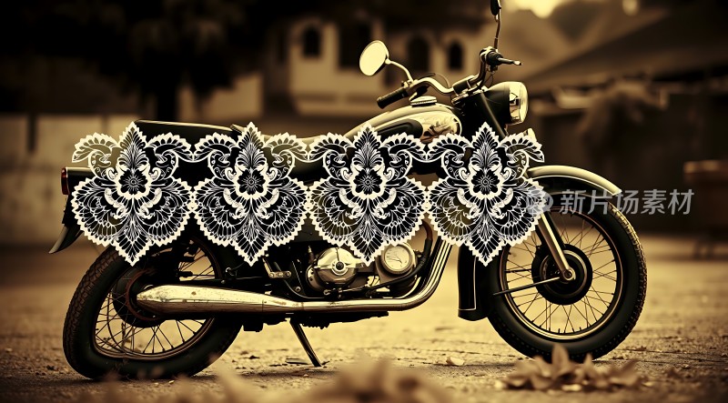 复古摩托车上的精致花纹装饰