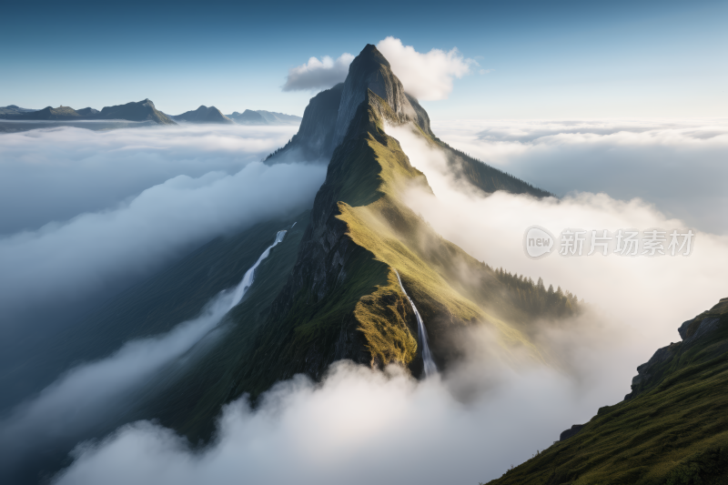 山上有几朵云前景有几棵树风光风景图片