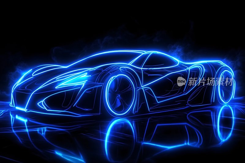 炫酷蓝色光影跑车插画