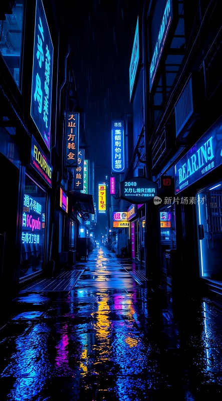 霓虹灯下的繁华街道